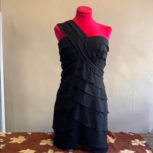 Max and Cleo Black Layered One Shouldered Dress